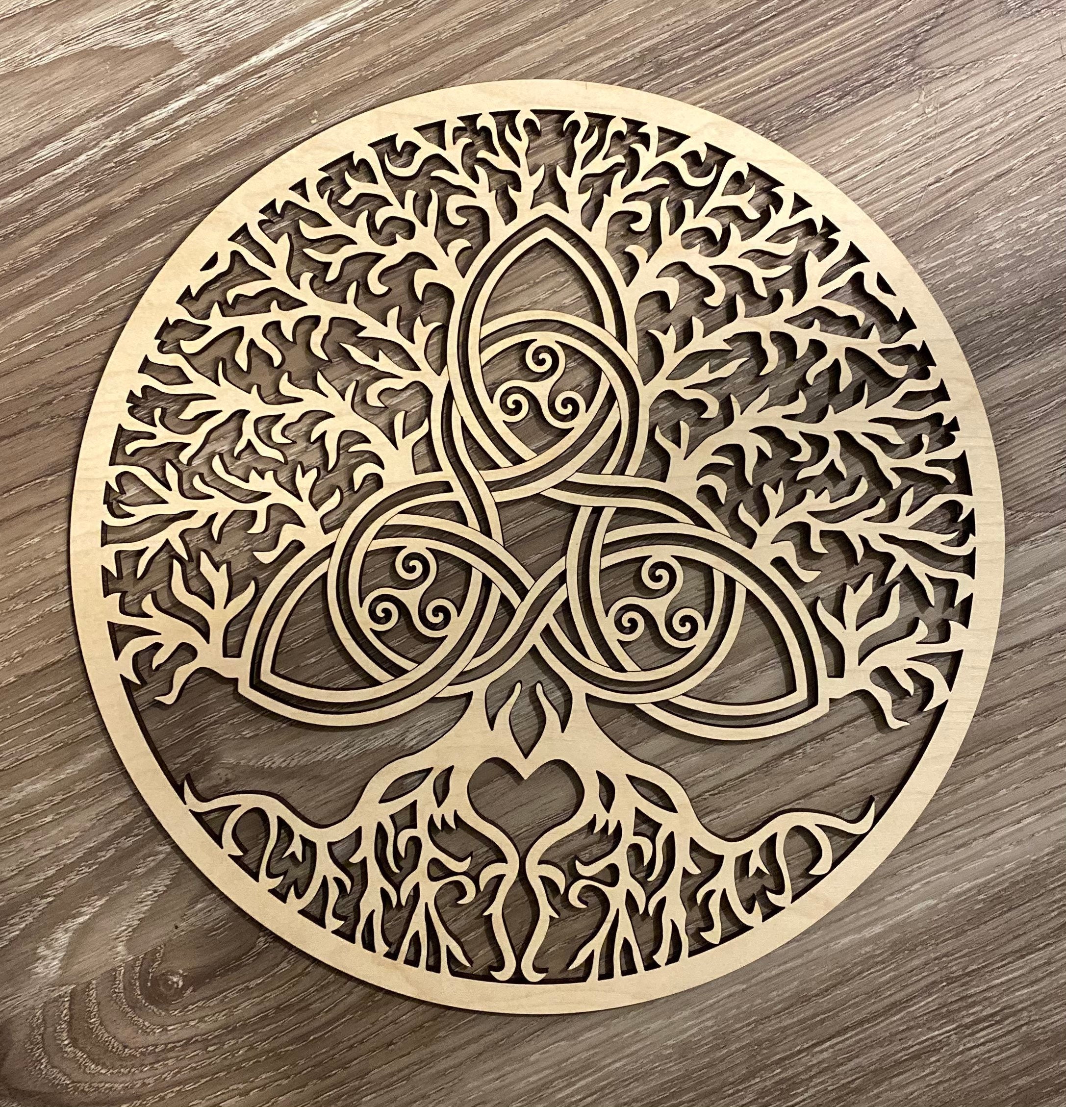 Tree of life with Celtic knot wooden round display