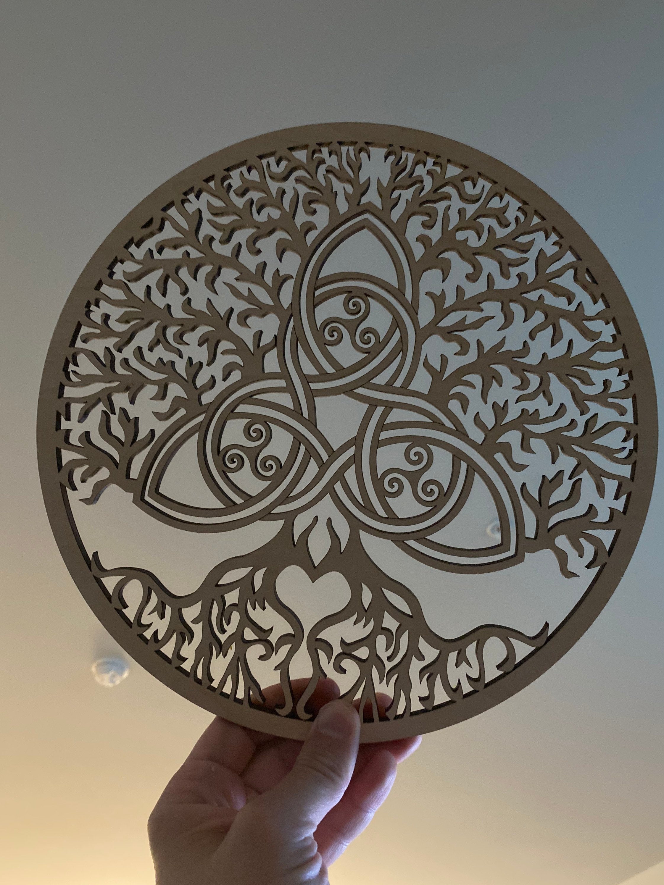 Tree of life with Celtic knot wooden round display