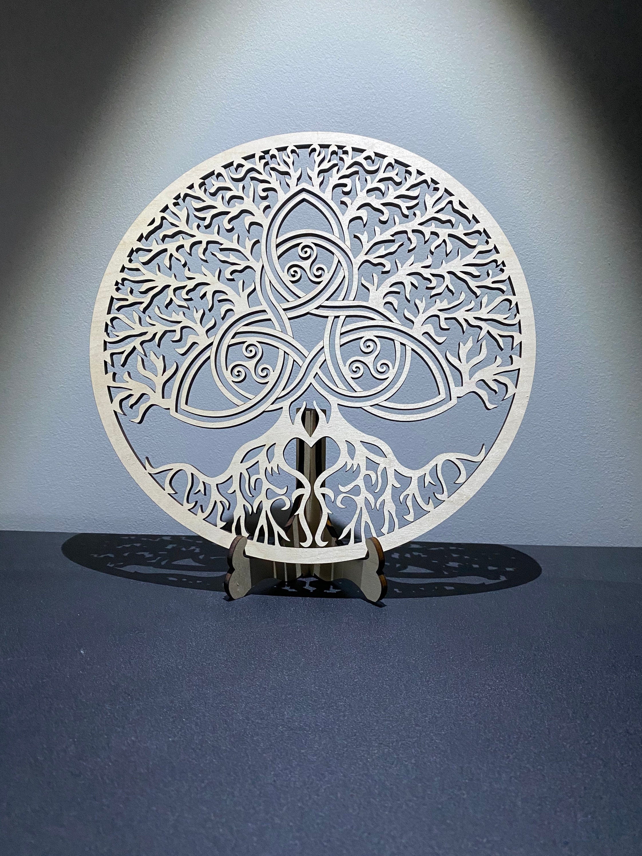 Tree of life with Celtic knot wooden round display