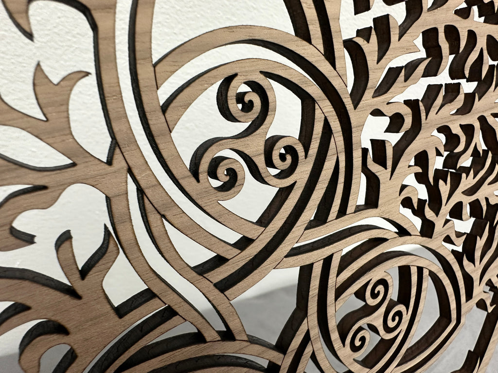 Tree of life with Celtic knot wooden round display