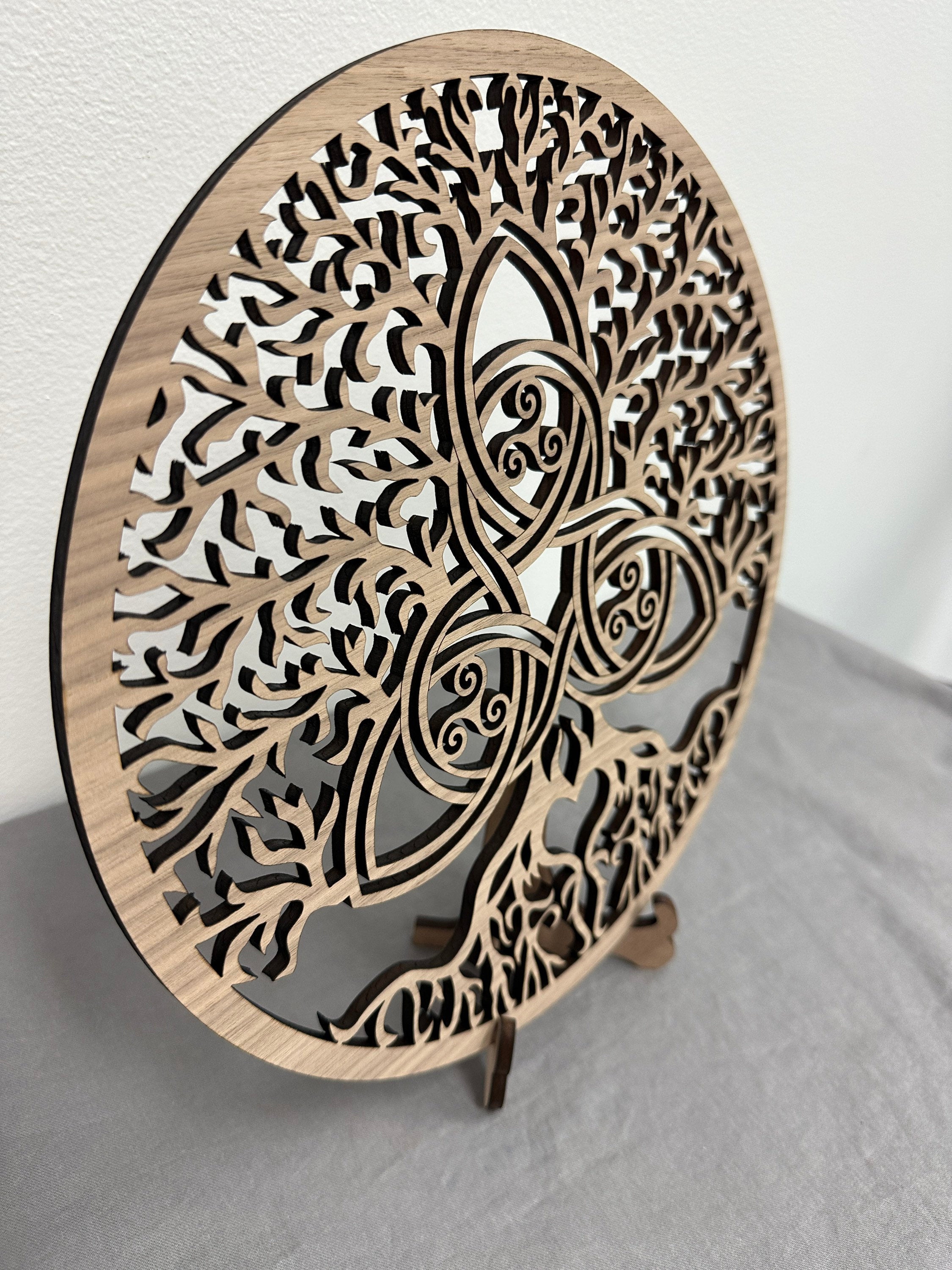 Tree of life with Celtic knot wooden round display