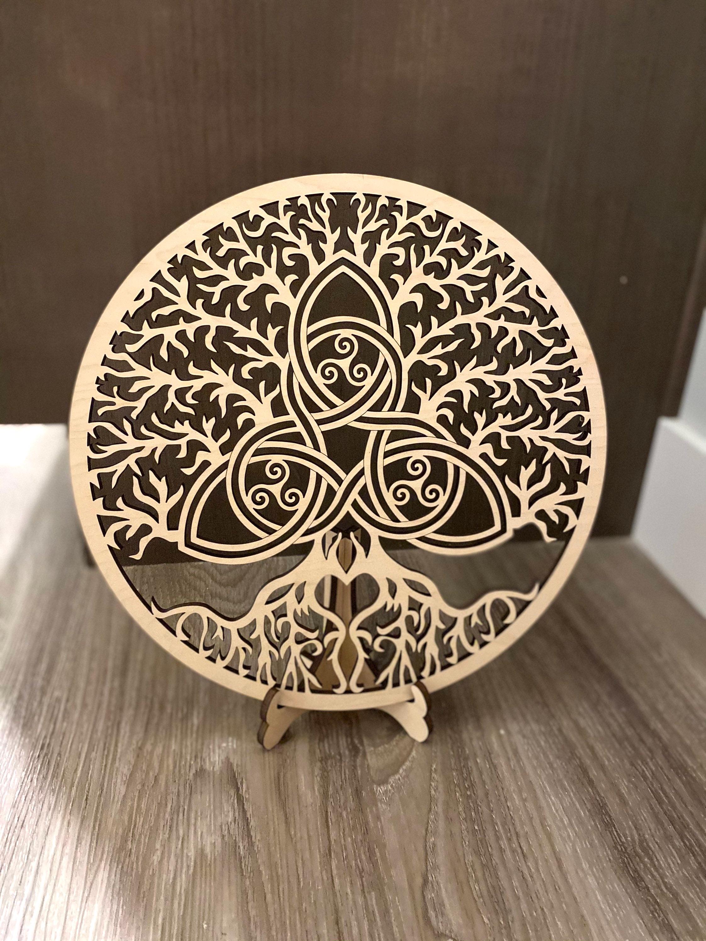 Tree of life with Celtic knot wooden round display