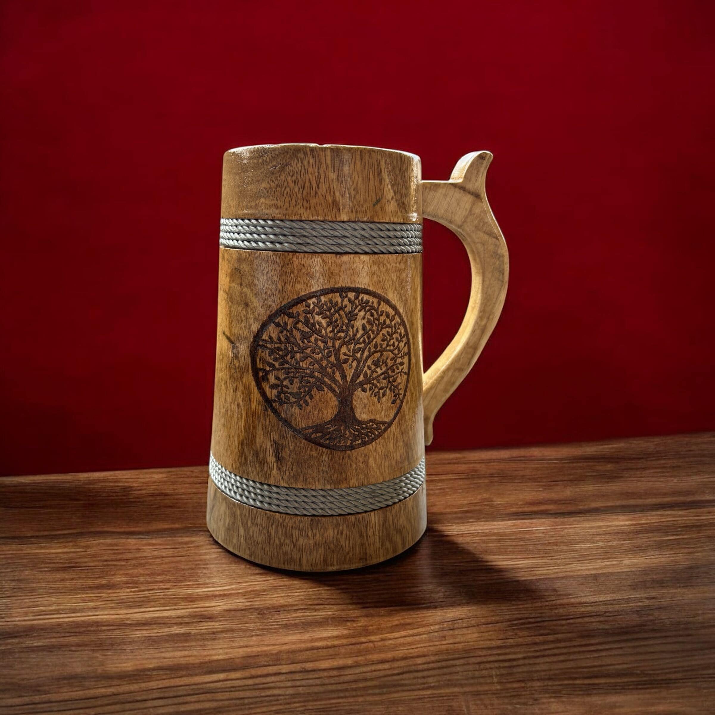 Authentic Wooden Tankard with Celtic Tree