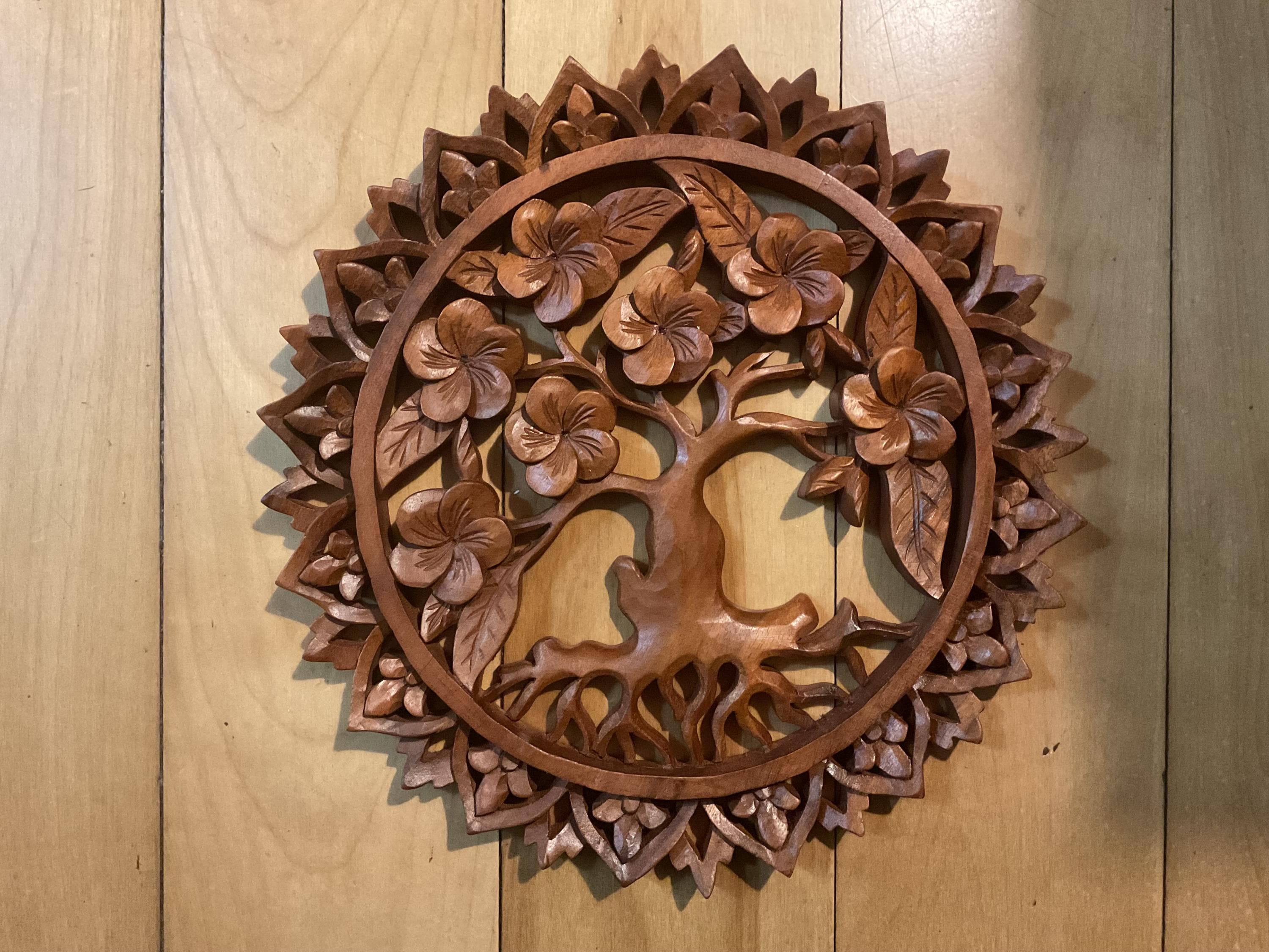 Hand carved wooden celtic tree of life